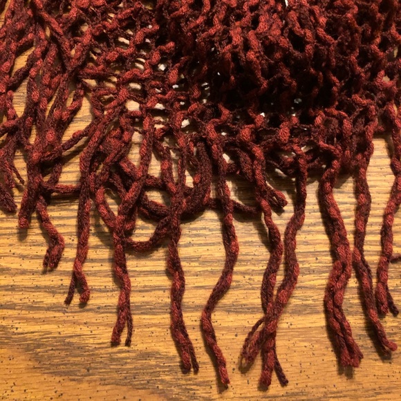 Dark Red Knit Infinity Scarf with Fringe - Picture 2 of 6